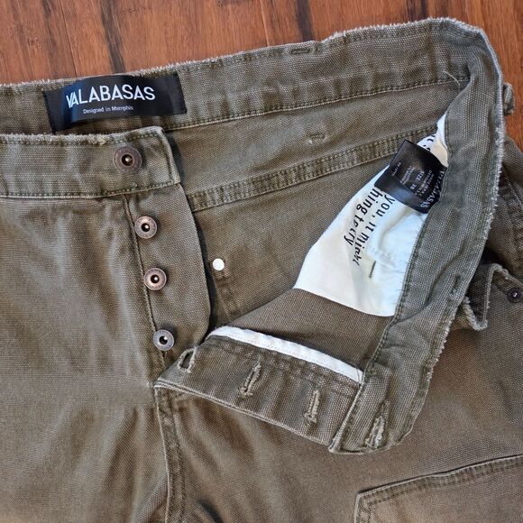 Valabasas Alpha Denim Olive Jacquard Men's Jean Size 38 Stacked Flare Distressed - Picture 3 of 10